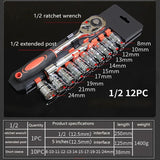 12 Piece Repair Tool Set 1/4 3/8 1/2 Quick Ratchet Hexagonal Automotive Maintenance Socket Wrench Tools