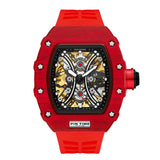 PINTIME Hot Sale Men Sport Automatic Watch Mechanical Movement Rubber Strap Luxury Style Hollow Dial Gift Wristwatches
