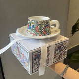 Teacup Set Vintage Hand Painted ral Birds Ceramic Mugs Home Party Reusable Breakfast Oatmeal Cup Heat Resisting Coffee Cups