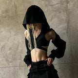 Hooded Hollow-out Cross Strap Ultra-short Top