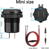 Quick Charge Car Dual USB Charger Socket Auto Adapter QC3.0 36W Waterproof with Voltmeter Switch for 12V/24V Motorcycle ATV RV
