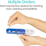 Portable box 7 days week, color design, stackable, 4 times a day, medication dispensing dispenser, plastic pill tissue CAS