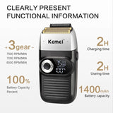 Kemei  Rechargeable Cordless Razor For Men With LCD Double-Blade Razor Facial Care Hairdressing Scissors KM-2026