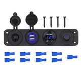 Green Light DIY 4 Hole Panel 4.2A Dual Usb Charger Cigarette Lighter Switch Volt Meter for Car Boat Trailer Vehicles Truck Yacht