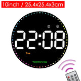 Colorful 10-inch Smart Electronic Wall Clock - Temperature, Calendar, Brightness Adjustment, Alarm with Remote for Home