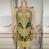Water diamond light luxury niche evening dress, popular on internet, the same style of party atmosphere dress. Slim and sexy with waistband closure