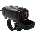 Waterproof Motorcycles Mounted Dual Charger Kit with Voltmeter Switch QC3.0 Fast Charge SAE to USB + 24W