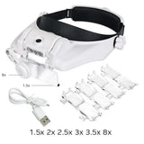 USB LED Headband Magnifier Hands Free Magnifying Glasses For Jewelry Watch Electronic Repair 1.5x2x2.5x3x3.5x8x Lens Loupe