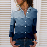 Women's 3D Digital Printing Gradient Color Polo Collar Top Youth Simplicity Casual Ladies Shirt