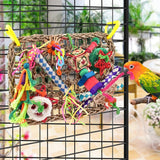 Bird Toys,Bird Foraging Wall Toy,Seagrass Woven Climbing Hammock Mat With Colorful Chewing Toys, Suitable For Lovebirds