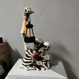 Halloween Resin Vintage Statues With Led Light Multi-purpose Skull Skeleton Garden Statue Ornament For Holiday Parties