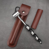 Hand Auger Wrench Multifunctional Survival Gear Wood Drill Bit with Leather Case for Outdoor Activities Bushcraft
