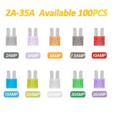 100PCS Micro 2 Blade Fuse ATR/APT Micro2 Fuse ATR/APT Blade Fuse 2A-35A Kit Replacement Fuses for Boat Truck SUV Automotive