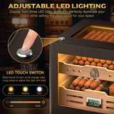 Cigar Humidor Cabinet,LED Lighting,Digital Hygrometer,2 Humidifiers,Cigar Tube,Desktop,Cedar Wood,with Drawer up to 100 Cigars