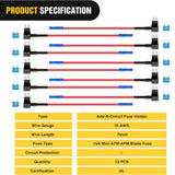 10 Pack 12v fuse tap Kit ,Fuse Holder Add-a-circuit Fuse TAP Adapter Mini ATM APM Blade Fuse Holder with 15A mini fuse