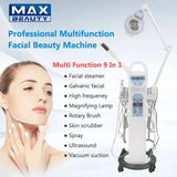 Newest 9 In 1 Multifunction Facial Salon Use Machine Vacuum High Frequency Oxygen Facial Peeling Diomand Beauty Machine