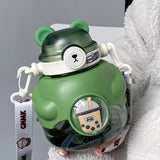Big Capacity 1.1L Water Bottle Plastic Big Belly Cup Double Drinking Mouth Cute Straw Cup Student Portable Kettle