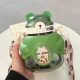 Big Capacity 1.1L Water Bottle Plastic Big Belly Cup Double Drinking Mouth Cute Straw Cup Student Portable Kettle