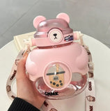Big Capacity 1.1L Water Bottle Plastic Big Belly Cup Double Drinking Mouth Cute Straw Cup Student Portable Kettle