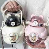Big Capacity 1.1L Water Bottle Plastic Big Belly Cup Double Drinking Mouth Cute Straw Cup Student Portable Kettle