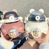 Big Capacity 1.1L Water Bottle Plastic Big Belly Cup Double Drinking Mouth Cute Straw Cup Student Portable Kettle