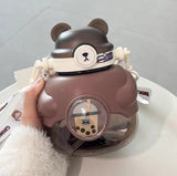 Big Capacity 1.1L Water Bottle Plastic Big Belly Cup Double Drinking Mouth Cute Straw Cup Student Portable Kettle