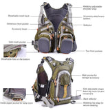 Blusea Mesh Fly Fishing Vest Backpack Breathable Multi Zipped Pockets Breathable Mesh Convenient Open Side Outdoor Fishing Vest