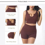 CZGUKE Seamless Workout Sets for Women Ribbed Sport Bra High Waist Running Shorts Gym 2 Piece Yoga Sets