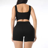 CZGUKE Seamless Workout Sets for Women Ribbed Sport Bra High Waist Running Shorts Gym 2 Piece Yoga Sets