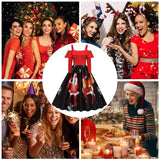 Christmas Dress for Women Santa Claus Print Cocktail Swing Dress Vintage Snowflake Print Off Shoulder Dress Christmas Ruffle Dre