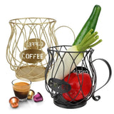 Coffee Capsule Basket Coffee Pod Storage Basket Iron Gold/Black Painted Rustproof Large Capacity Vegetable & Fruit Snacks Shelf