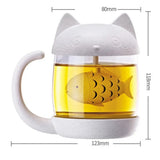 Creative Glass Mug Cute Cat Glass Cup Tea Mug With Fish Infuser Strainer Filter Home Offices Kitchen Drinkware Teaware 250ml