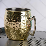 Creative Stainless Steel Hammered Point Cocktail Mug, Non-Slip with Gold Handle Drum Mug for Home and Bar Drinking Mule Mugs