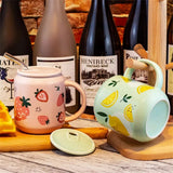 Cute Fruits Mugs Creative Can Cartoon Ceramic Mug With Straw Lid Milk Tea Mug Office Home Travel Coffee Water Cup 400ml