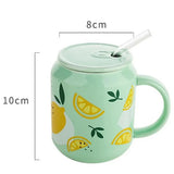 Cute Fruits Mugs Creative Can Cartoon Ceramic Mug With Straw Lid Milk Tea Mug Office Home Travel Coffee Water Cup 400ml