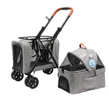 Detachable Removable Storage Carrier 4 Wheels Outdoor Travel Pet Stroller For 2 Cats Dogs