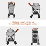 Detachable Removable Storage Carrier 4 Wheels Outdoor Travel Pet Stroller For 2 Cats Dogs