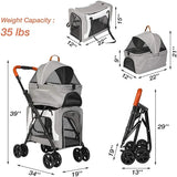 Detachable Removable Storage Carrier 4 Wheels Outdoor Travel Pet Stroller For 2 Cats Dogs