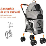 Detachable Removable Storage Carrier 4 Wheels Outdoor Travel Pet Stroller For 2 Cats Dogs