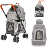 Detachable Removable Storage Carrier 4 Wheels Outdoor Travel Pet Stroller For 2 Cats Dogs