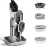 Dish Cleaning Brush, Soap Dispensing Dish Brush Set With 4 Replacement Heads And Storage Holder, Kitchen Scrub Brush Cleaning