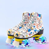 Flashing Roller Skates Shoes Kids Adult Double Row Skates Quad 4 Wheels Skating Rink Sliding Training Outdoor Sports Unisex Gift