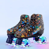 Flashing Roller Skates Shoes Kids Adult Double Row Skates Quad 4 Wheels Skating Rink Sliding Training Outdoor Sports Unisex Gift