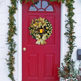 Front Door Christmas Wreath Indoor Outdoor Wreath With LED Lantern Rattan Holly Weaving Wreath For Bedroom Front Door Wall