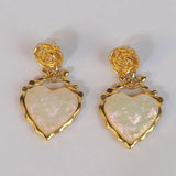 Gold Rose Glossy Peach Heart 925 Silver Needle Earrings Wedding Earrings Jewelry for Women and Girls
