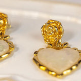 Gold Rose Glossy Peach Heart 925 Silver Needle Earrings Wedding Earrings Jewelry for Women and Girls