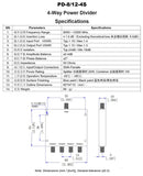 PD-8/12-4S 8-12GHz 20W X-band RF Microwave SMA 1-to-4 Power Divider