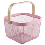 Multi-purpose Baskets Hanging Storage Basket Mesh Metal Storage Bins with Wooden Handles for Cabinets, Cupboards, Bathroom