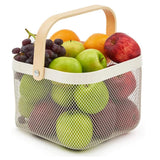 Multi-purpose Baskets Hanging Storage Basket Mesh Metal Storage Bins with Wooden Handles for Cabinets, Cupboards, Bathroom