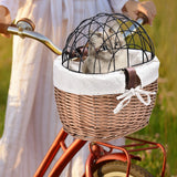 Bike Handlebar Front Bag Bicycle Pet Basket with Iron Frame Bike Front